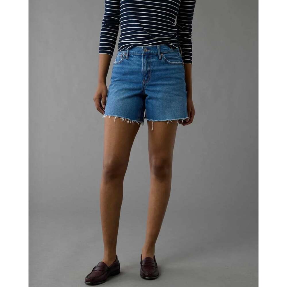 American Eagle AE 6” Strigid Super High Waisted Relaxed Denim Shorts Womens 0